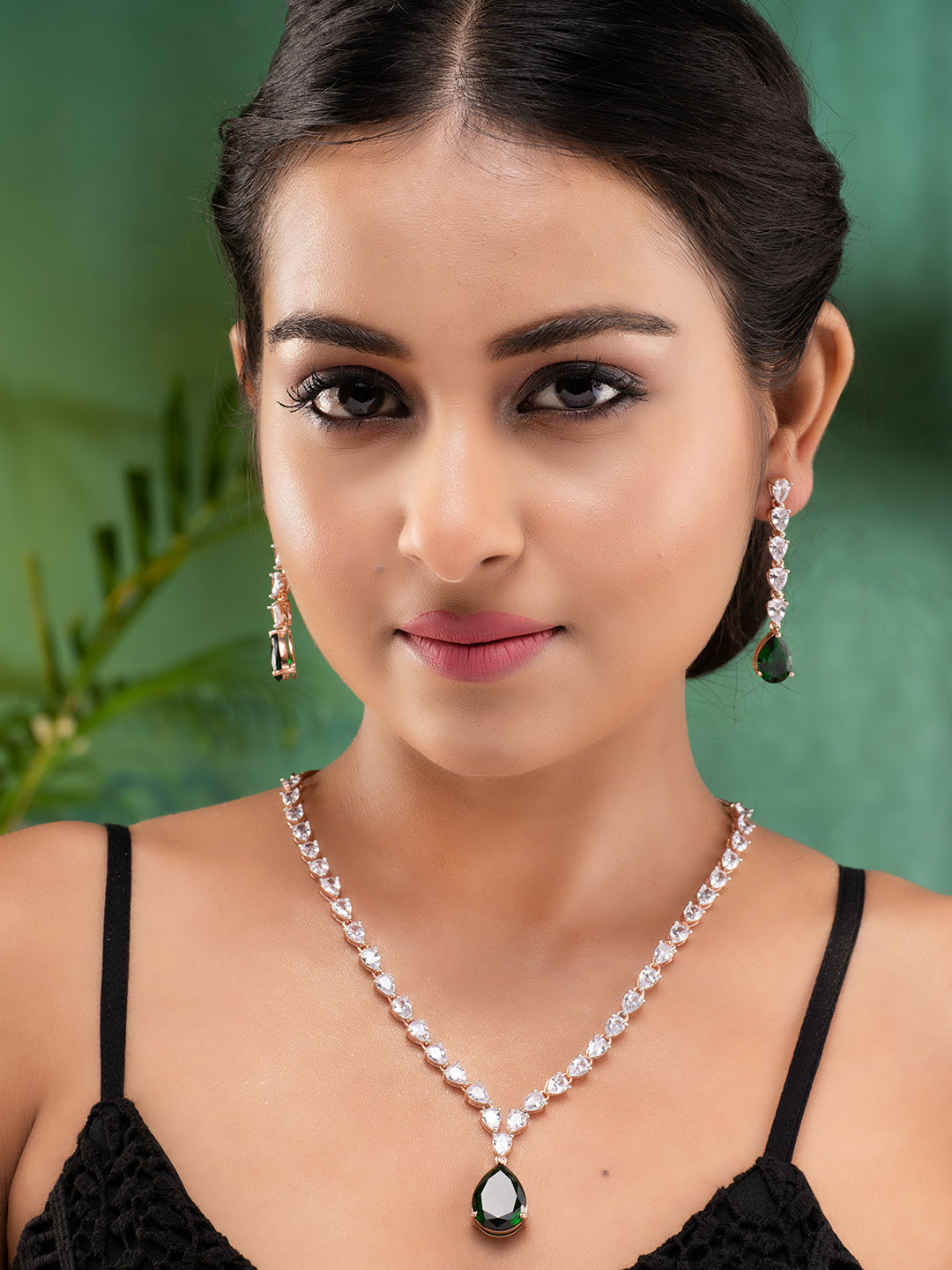 Rose Gold Toned Emerald Green AD Studded Designer Pendant Jewellery Set, zaveri pearls, sale price rs, sale price, sale gold plated, sale gold, sale, rubans, ring, regular price, priyassi jew